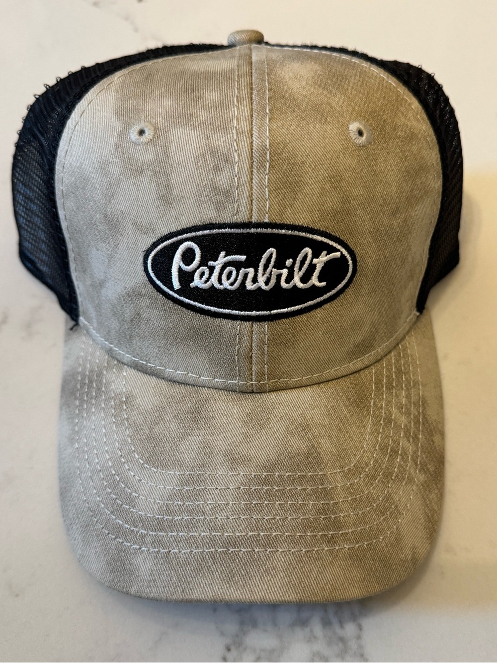 Official Peterbilt Logo Trucker Hat in Khaki and Black